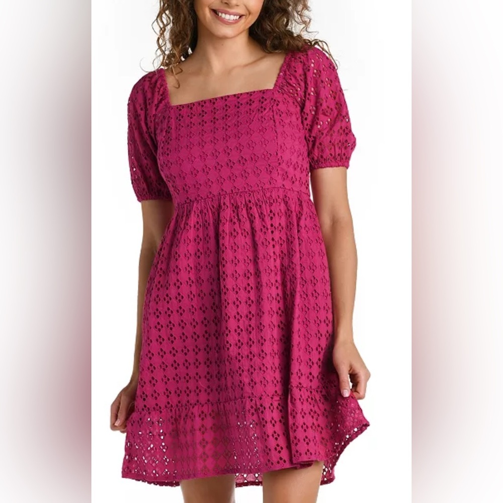 La Blanca Women's Saltwater Sands Cotton Eyelet Cover Up Dress Medium New